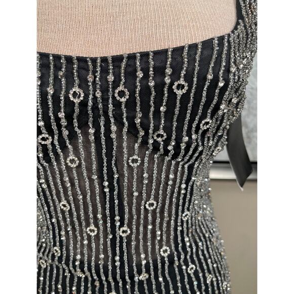Retrofete Spencer Crystal Beaded Embellished Black and Silver Mini Dress Size M - Picture 8 of 12